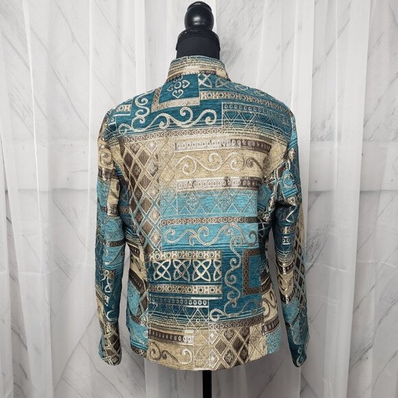 Dressbarn Jacket Blue Brown Embroidered Tapestry Patchwork Artsy Retro M - Picture 7 of 13